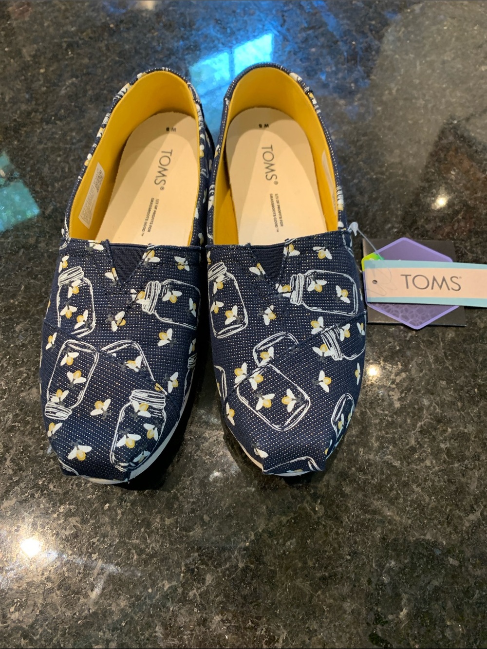 TOMS Kids Navy Firefly Glow-in-the-dark Canvas Slip-Ons